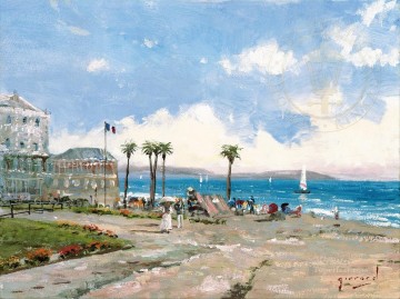 Landscapes Painting - Morning at Nice Robert Girrard TK cityscape